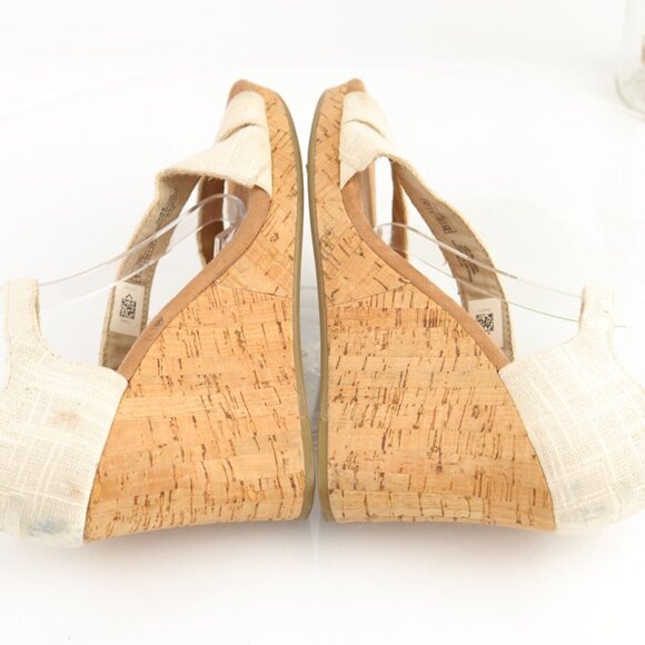 TOMS Womens Clarissa Sandal Size 9 Tan Strappy Linen Cork Wedge Platform Boho - Picture 7 of 12